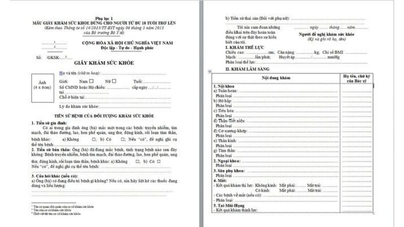 Mẫu giấy khám sức khỏe theo thông tư 14/2013/tt-byt